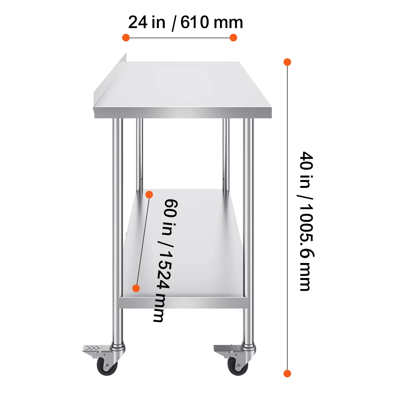 Stainless Steel Work Table Commercial Food Prep Worktable with Casters Heavy Duty Prep Worktable for Restaurant Home Hotel