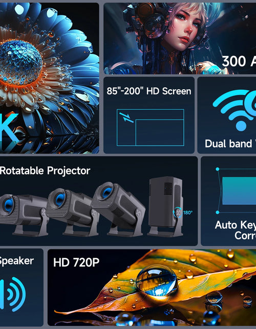Load image into Gallery viewer, HY320 Mini Newly Native 720P Android 11 4K Projector 300ANSI Wifi6 BT5.0 Cinema Outdoor Portable 180° Rotable Projector

