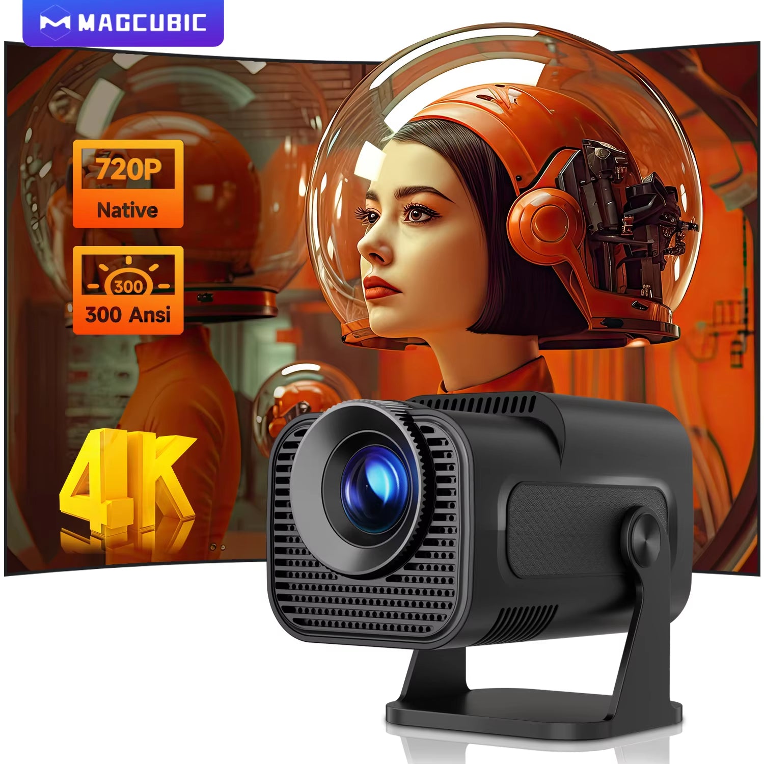 HY320 Mini Newly Native 720P Android 11 4K Projector 300ANSI Wifi6 BT5.0 Cinema Outdoor Portable 180° Rotable Projector