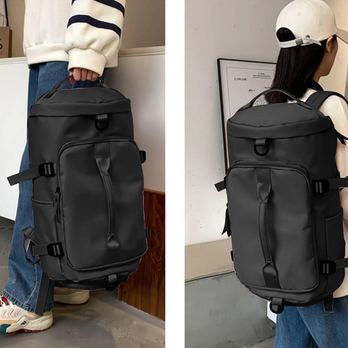 Overnight Bag Gym Travel Duffle Bag for Men and Women Weekender, Multifunctional, Black