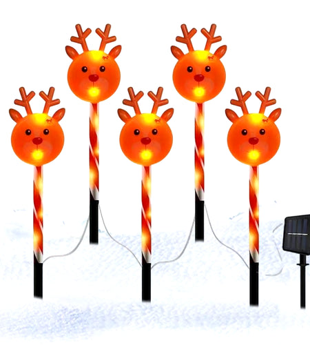 Christmas Pathway Lights 5X Light-Up Christmas Driveway Stake Solar-Powered LED Christmas Landscape Lights Waterproof Christmas