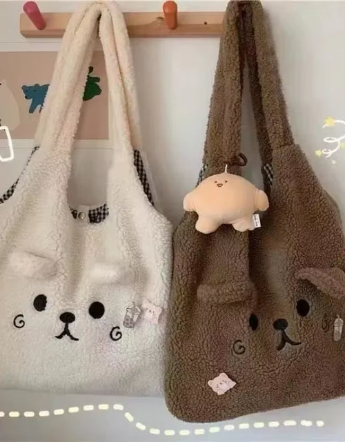 Load image into Gallery viewer, New Winter Soft Plush Tote Bag Women Cartoon Embroidery Imitation Lamb Hair Shoulder Bag for Women Shopper Bag Bolsa No Pendant
