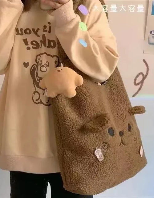 Load image into Gallery viewer, New Winter Soft Plush Tote Bag Women Cartoon Embroidery Imitation Lamb Hair Shoulder Bag for Women Shopper Bag Bolsa No Pendant
