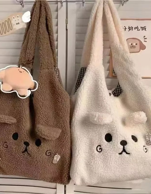 Load image into Gallery viewer, New Winter Soft Plush Tote Bag Women Cartoon Embroidery Imitation Lamb Hair Shoulder Bag for Women Shopper Bag Bolsa No Pendant
