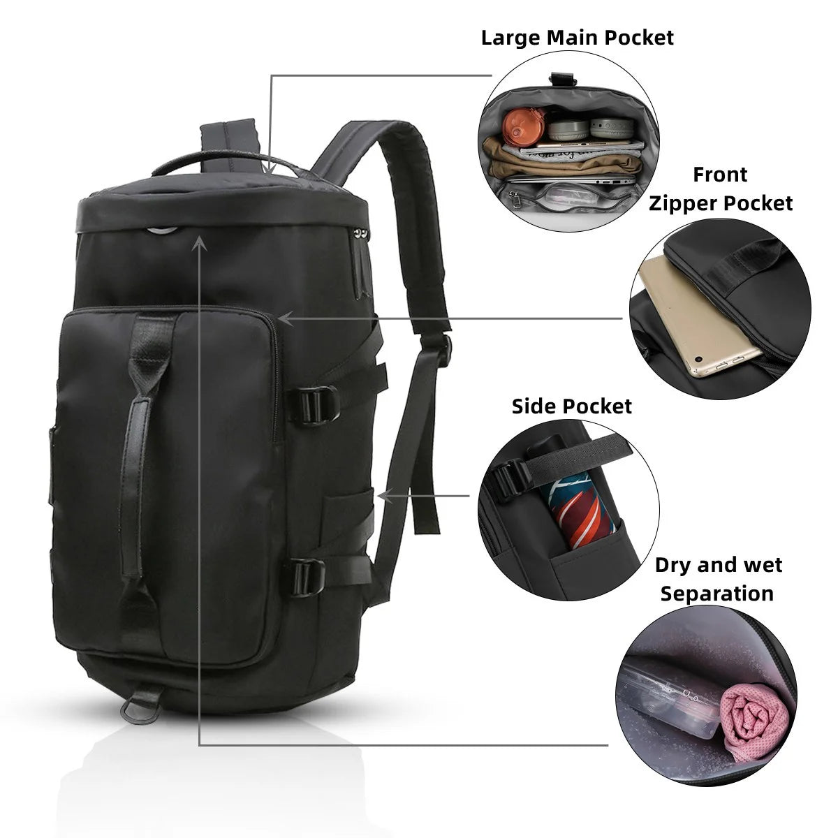 Overnight Bag Gym Travel Duffle Bag for Men and Women Weekender, Multifunctional, Black